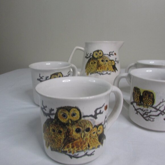 Enesco Tea Pot 4 Mug Set Owls Vintage - Picture 5 of 13